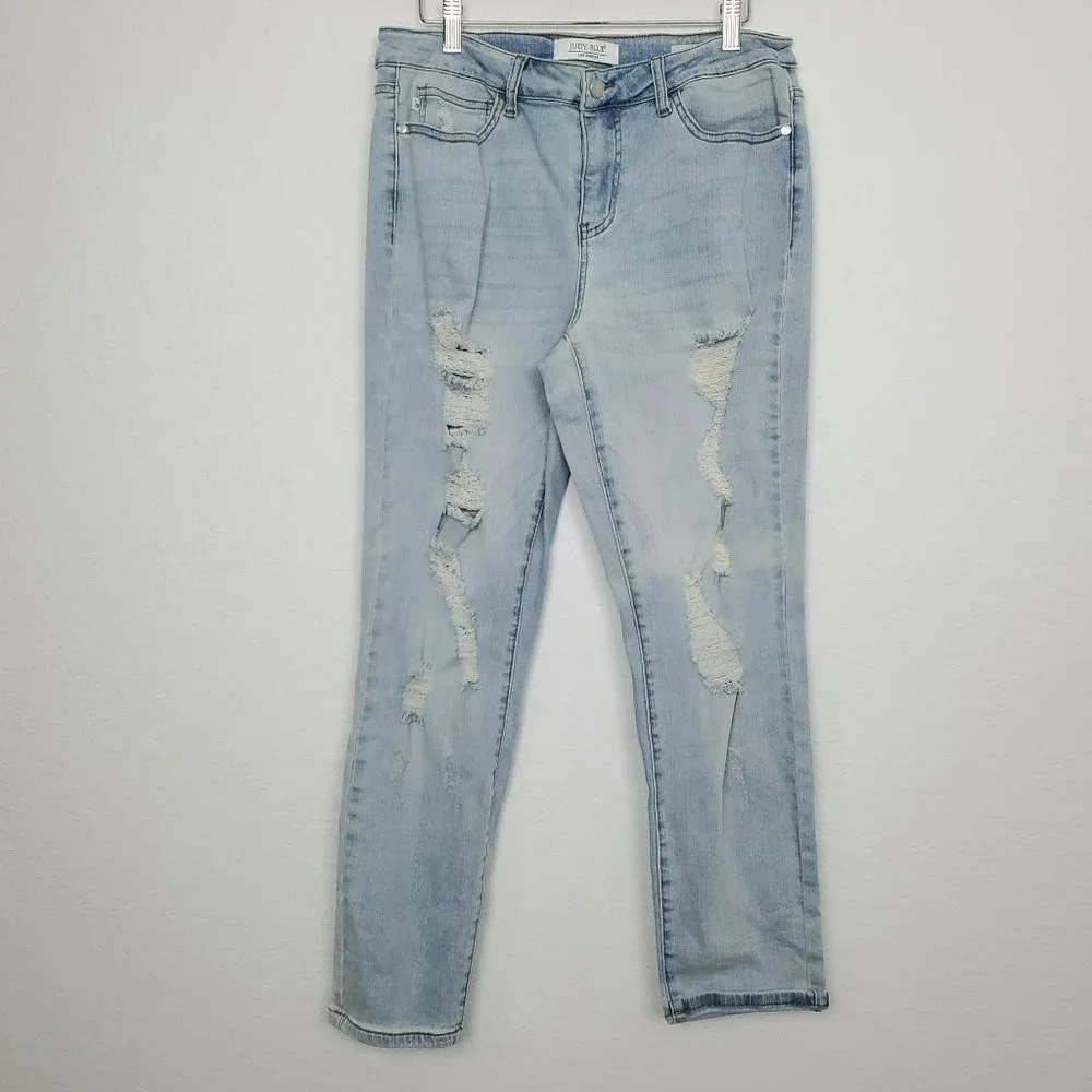 Judy Blue Jeans Womens 11/30 Blue Boyfriend Fit Stretch Distressed JB8878 FLAW